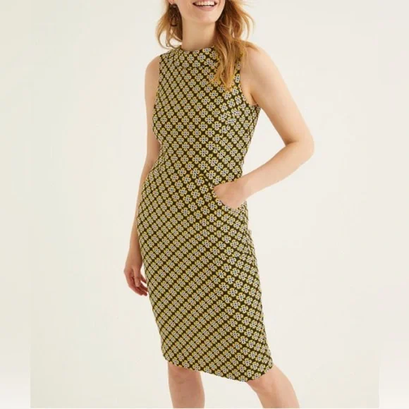 boden fall dresses Daphne Double Cloth Dress-Green Ornamental Foliage